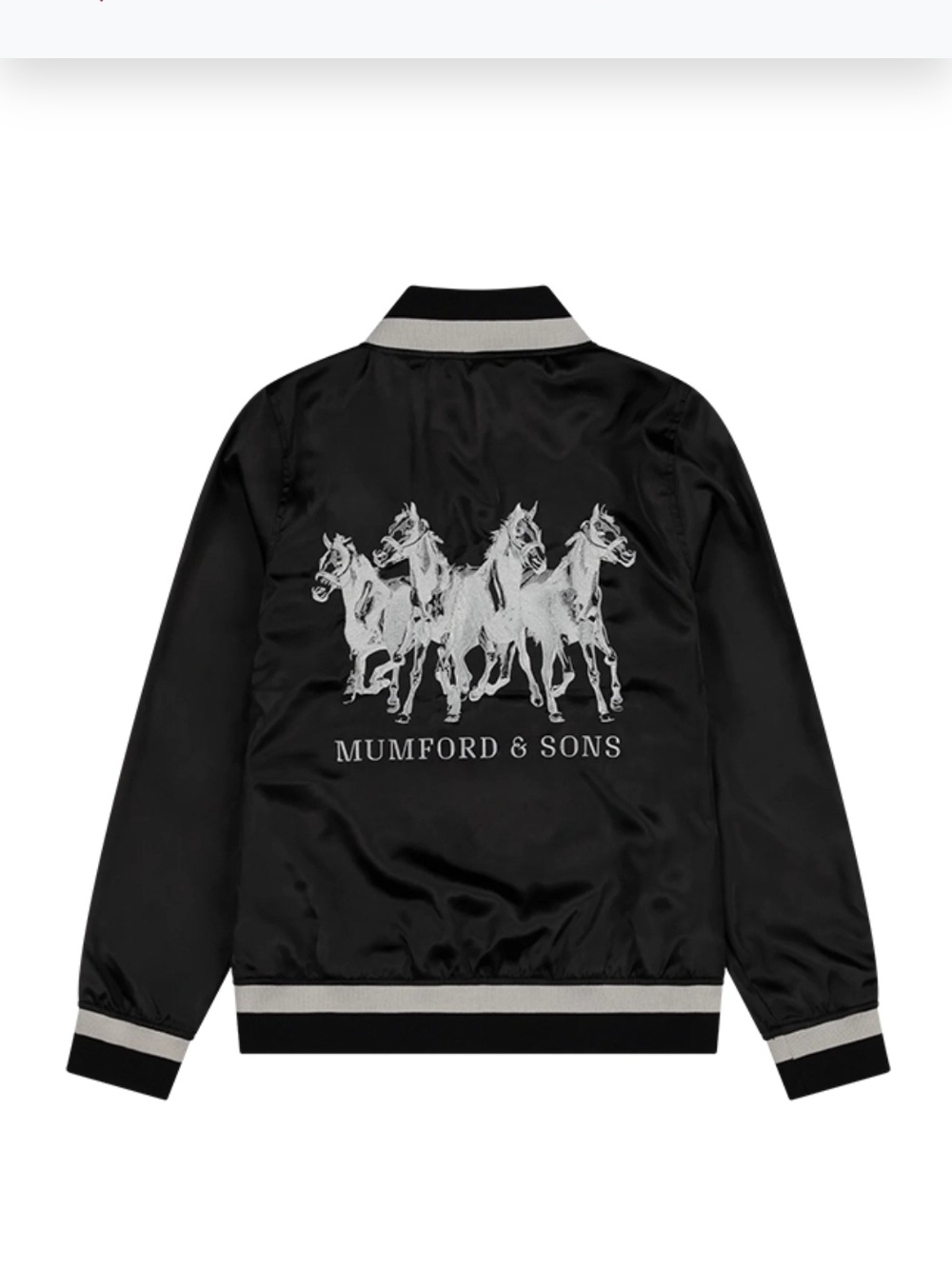 MUMFORD AND SONS Black Satin Bomber Jacket with Horse Graphic Vintage NWOT